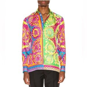 Versace Mens Pop Neon Baroque Print Button Up
Shirt Size 43/ US Large